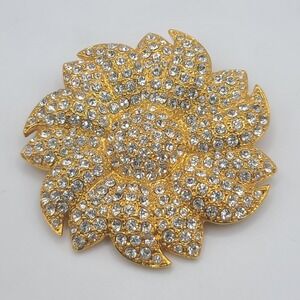 Camrose Kross JBK Brooch Flower‎ Rhinestone Gold Tone Signed